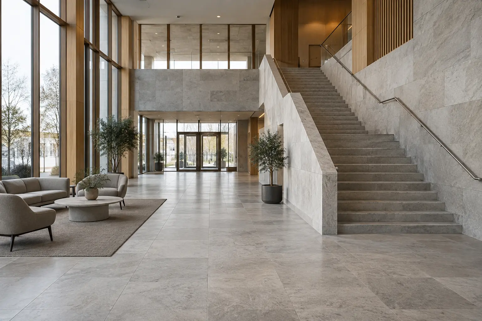 Interior with natural stone floors and walls