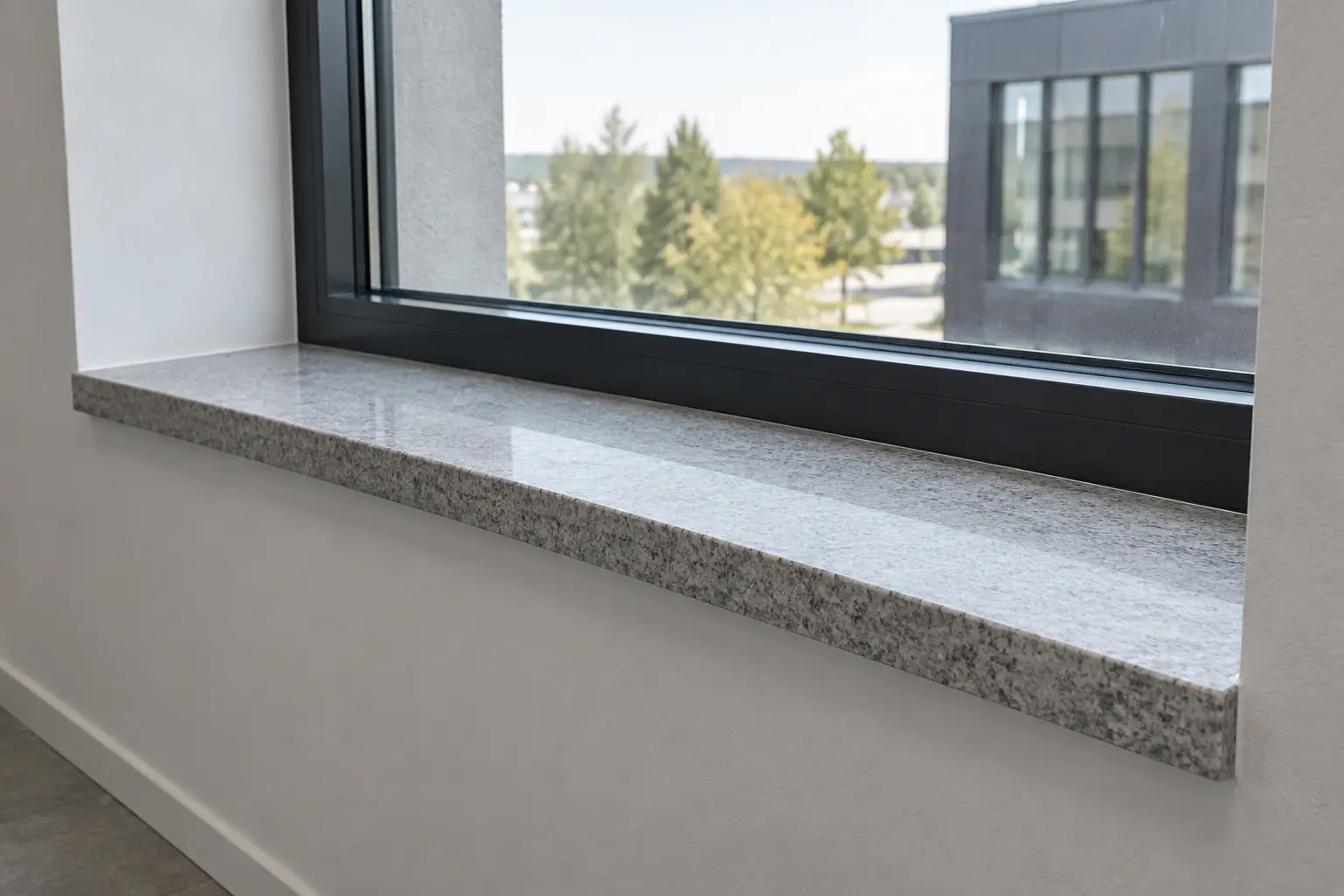 Installed light grey natural stone window sill